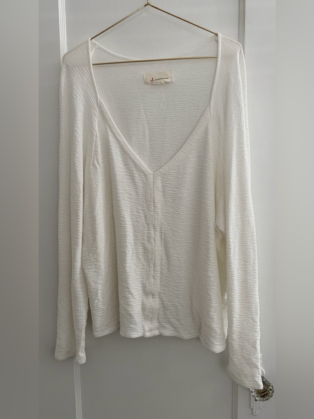Anthropologie Lightweight White V-Neck Long Sleeve Top